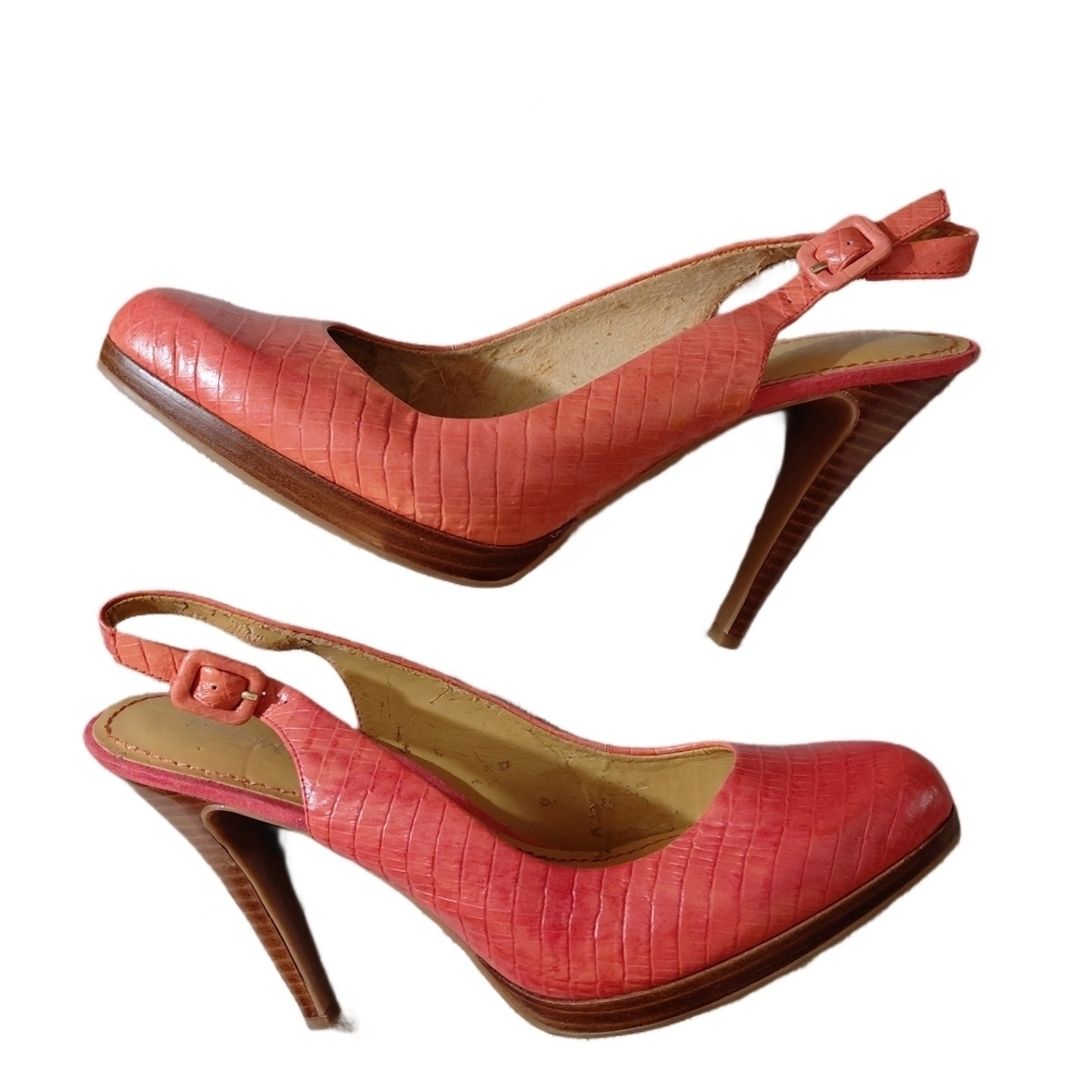 Nine West Sharina Pink Melon Sling Back Platform Heels Size 9.5